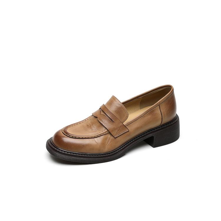 

Мода НОВЫЕ Осенне/Весенние Женские Лоферы Обувь из Натуральной Кожи для Женщин Круглый Носок Обувь на Низком Каблуке Ретро Слипоны Женские Туфли Повседневная Обувь 40 коричневый