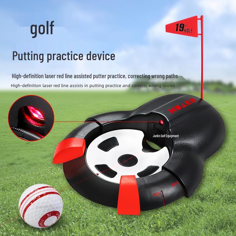 Adjustable Red Laser Golf Putter Aid with Automatic Ball Return and Double Line Alignment