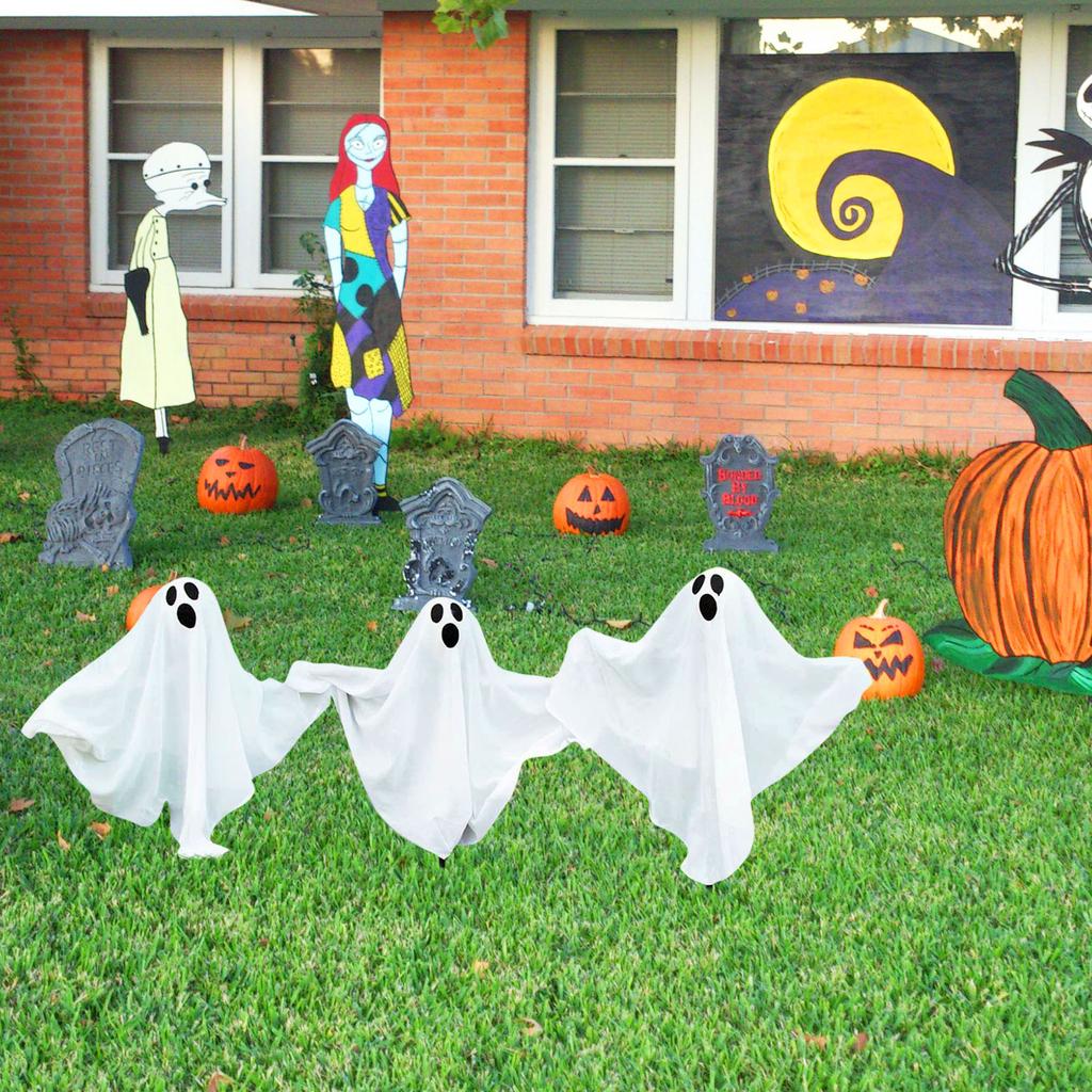 Halloween Decorations, 3-piece Glowing Outdoor Set, Sidewalk Warm LED Lights, Spooky Yard Stakes, Garden Decor