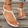 2025 The New Summer Sandals Women Fashion Casual Beach Outdoor Flip Flop Sandals Pearl Decoration Ladies Flat Shoes Plus Size