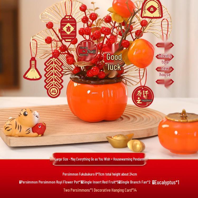 Housewarming Persimmon Ornament Set: Good Fortune Figurines for New Home Gifts and Moving-in Celebrations