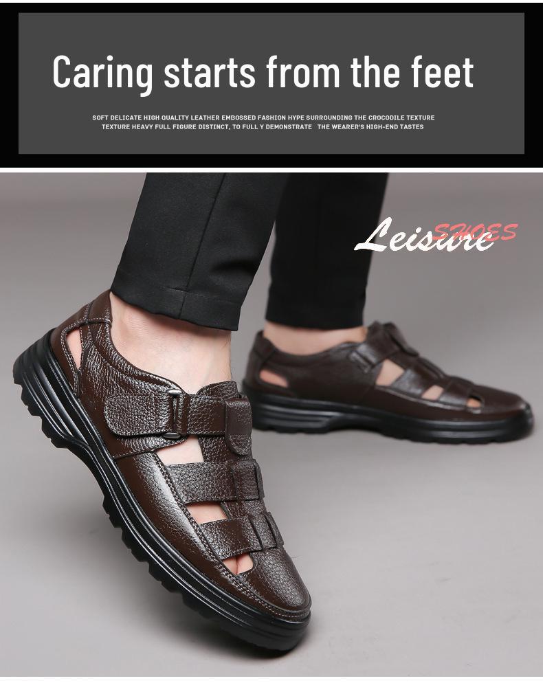 Prince Casual Genuine Leather Sandals for Men - Breathable, Non-Slip, Large Size 48, Ideal for Spring, Autumn, Summer Work.