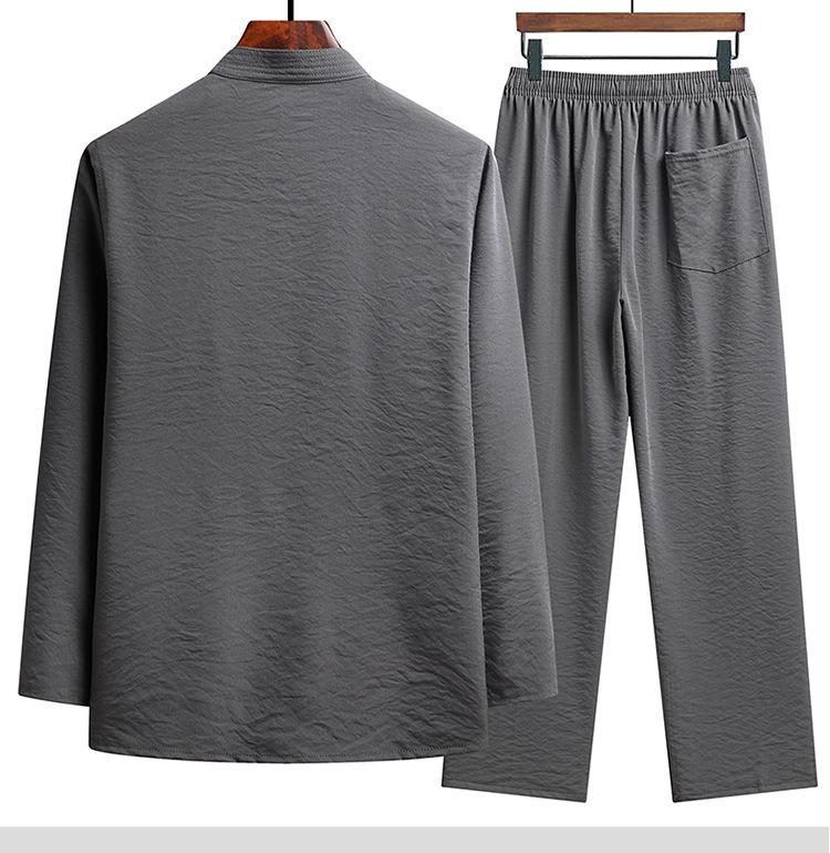 Men's Chinese Style Tang Suit Set – Long Sleeve for Elderly (Spring/Fall) & Short Sleeve for Middle-Aged Dads (Summer).