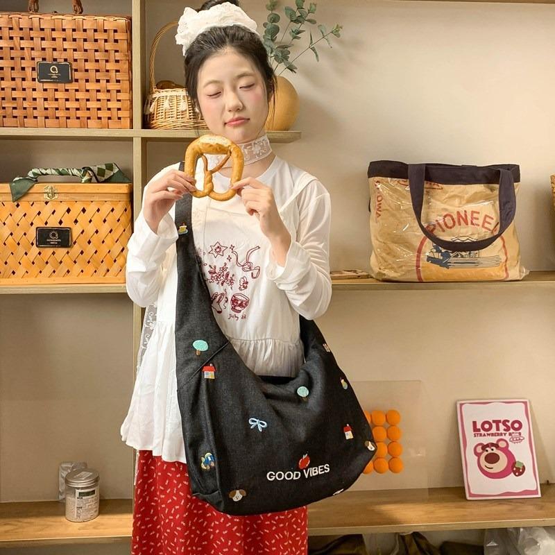 Denim Niche Cute Shoulder Bag Female Creative Funny Style Messenger Bag Commuter Simple Large Capacity Bag