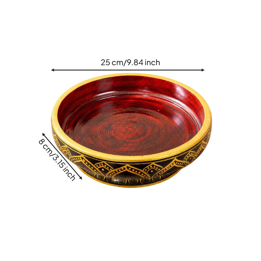 Round Solid-Wood Serving Bowl Deep Footed Wooden Handcrafted for