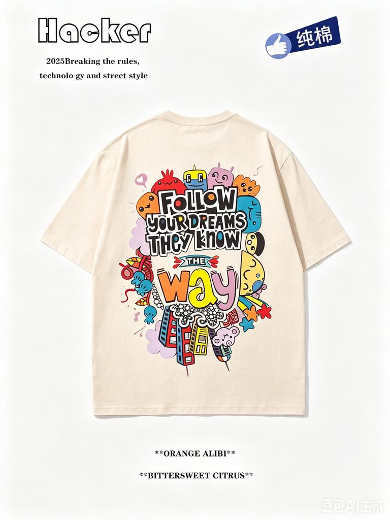 American Cartoon Graffiti Print ShortSleeved TShirt Unisex And Unisex Loose Design Feeling Half Sleeved New Trend Street