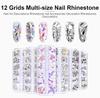 kads 12 Grid/Box Nail Art Rhinestone AB Flatback  Multi-size Colorful 3D Crystal Jewelry Manicure Decoration