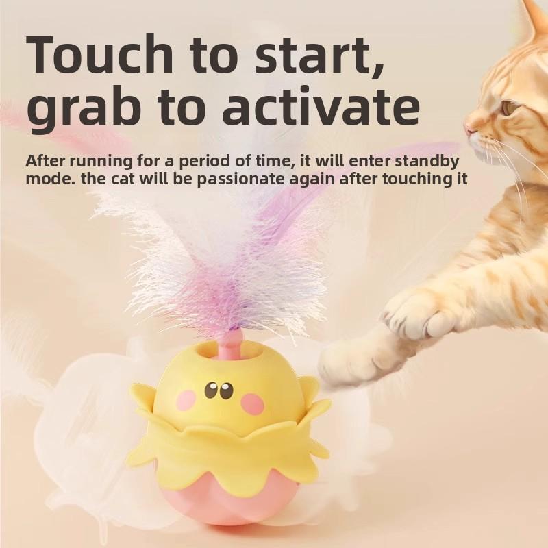 Cat Toy Rotating Puppet with Feather To Entertain Cats. Self-amusement Device for Cats. Electric Cat Toy That Can Emit Light.