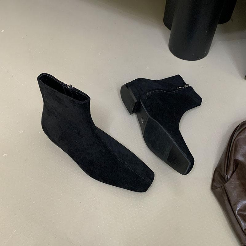 

Мода Мода Квадратный Носок Женские Балетки Ботильоны Обувь С Молниями Обувь Повседневная Женская Флоковая Женские Короткие Ботинки Обувь 35 чёрный