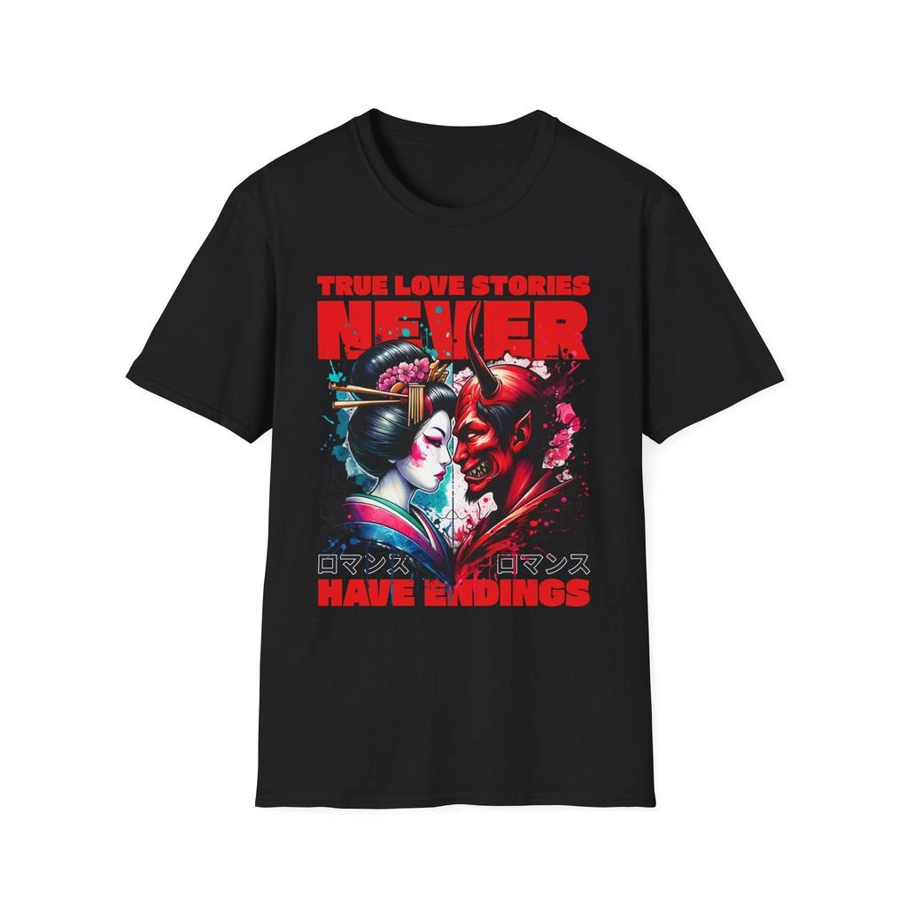 True Love Stories Never T-Shirt | Geisha and Devil Graphic, Unisex Tee