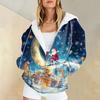 Women's Long Sleeve Christmas Print With Pockets Cardigan Zipper Hooded Sweatshirt Jacket