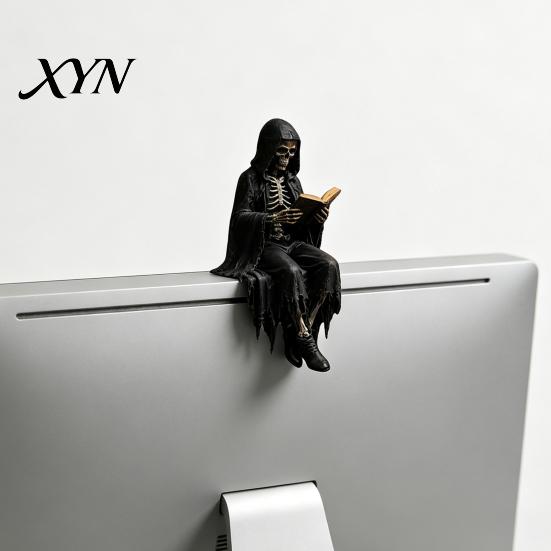Escultura de Libro Miniatura Figura Gótica de Fantasía Oscura, Estatua de Esqueleto Leyendo, Figura de Lector de Academia Decoración para el Hogar para Biblioteca Oficina Estudio