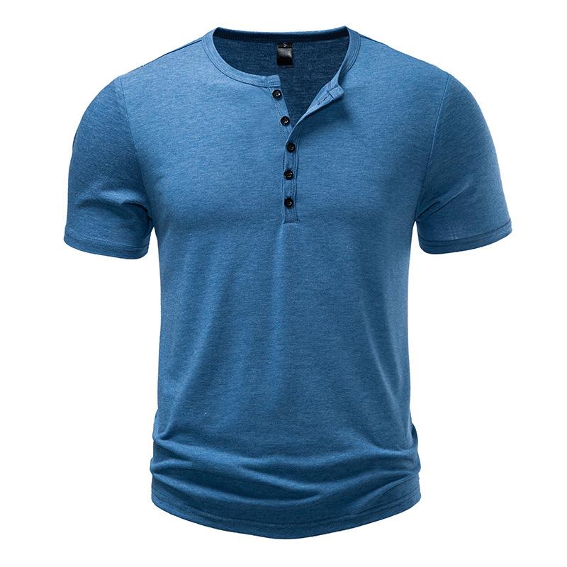 

Чоловіча приталена футболка-henley - Вигнутий низ, планка на ґудзиках, дихаюча фактурна бавовна, повсякденний топ для м язів, різні однотонні кольори XL синій