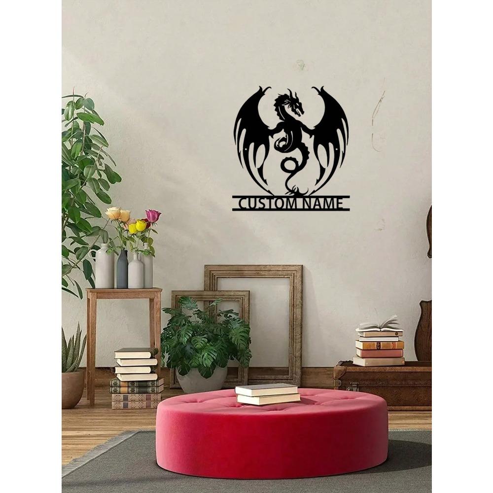 1 Pc Custom Flaming Dragon Metal Wall Art, Personalized Sign for Patio Farmhouse Decor, Weatherproof Rustproof Gift