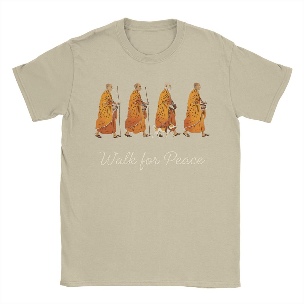 Buddhist Monks Vintage Retro Walk for Peace Unisexs T Shirt Novelty Tees Short Sleeve TShirt Pure Cotton Birthday Present Tops