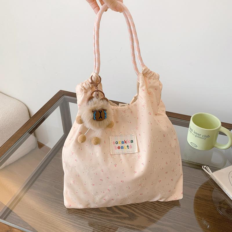 Korean Style Floral Pressed Canvas Tote Bag Large Capacity Women's Shoulder Handbag CLE