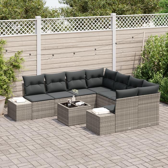 VidaXL Ensemble de Canapé de Jardin 9 Pièces avec Coussins Gris Clair Rattan Synthétique 3355671