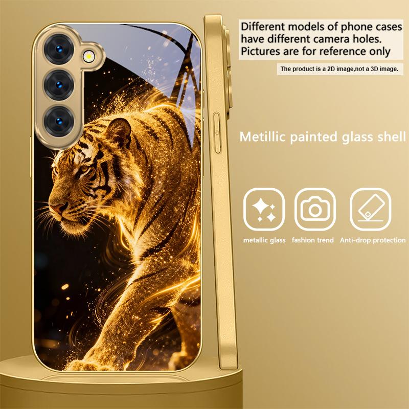 The Tiger of Strength For Samsung Galaxy S26 S20 FE S21 S22 S23 Plus S24 Ultra S25Ultra S21+ S22Plus Golden Glass Phone Case
