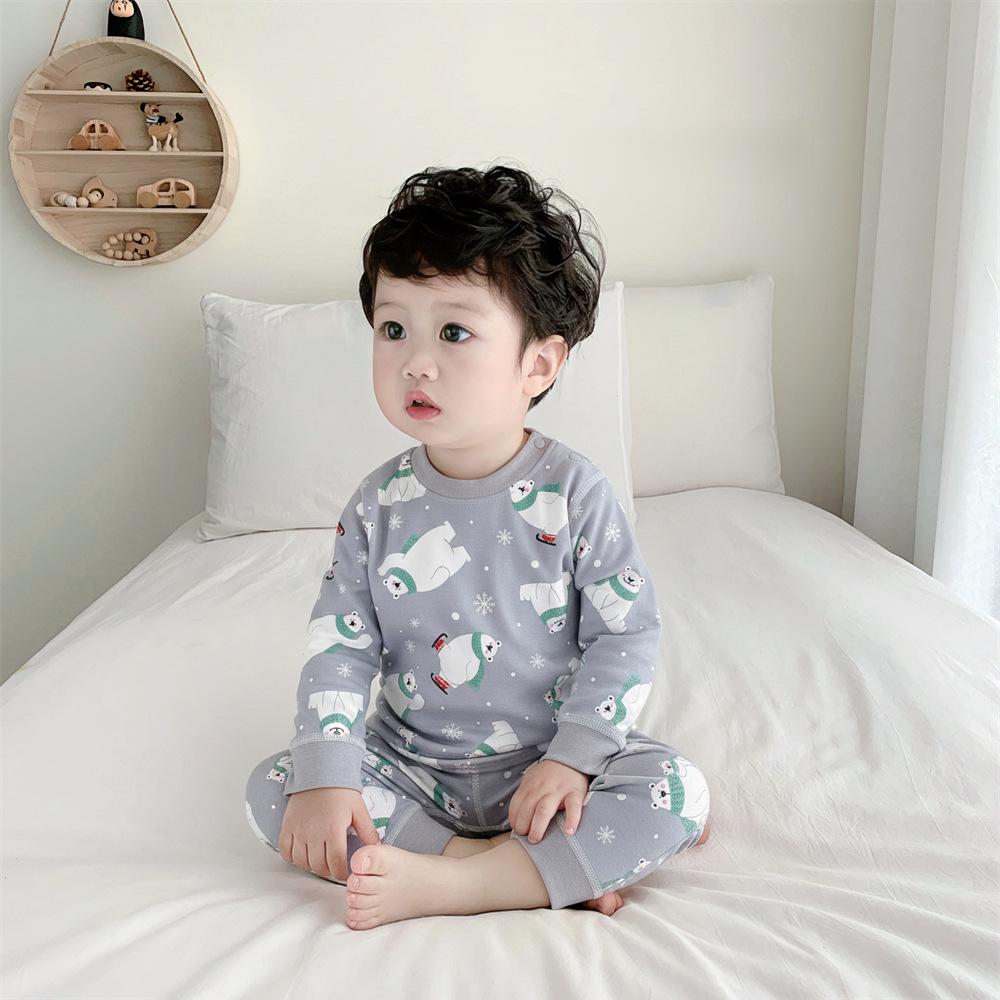 Baby Bomull Sömlös Hög Midja Långärmad Topp & Byxset för Höst/Vinter