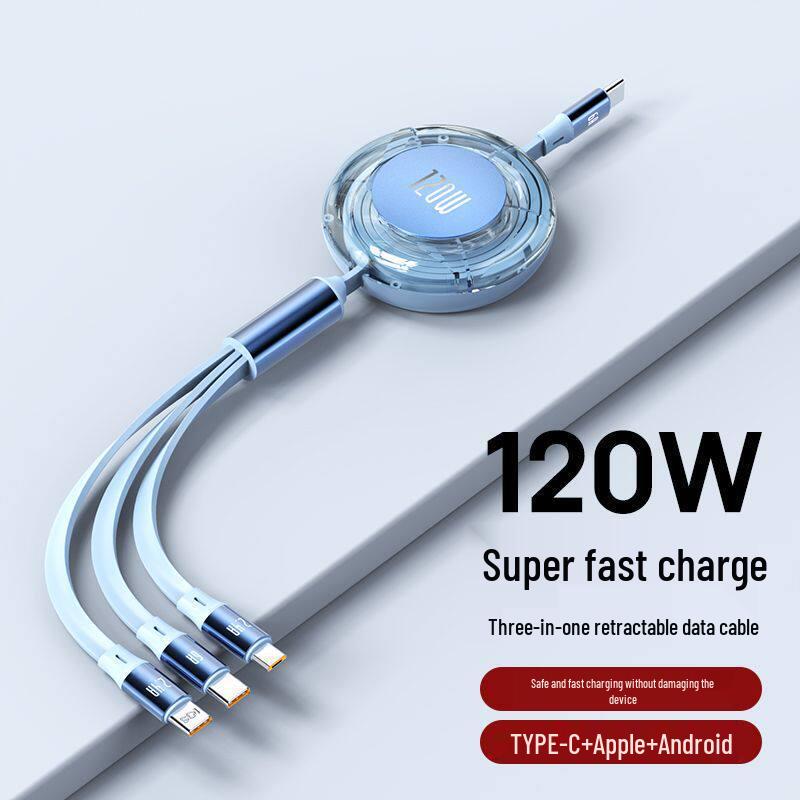 120W High-Speed Charging Cable with Three-in-One Design for Android and Type-C Phones