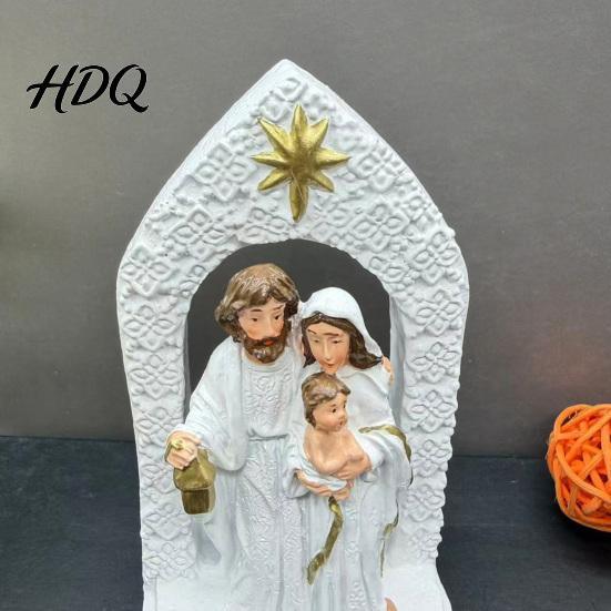 Holy Family Christmas Decor Religious Figurine Resin Sculpture of Mary Joseph & Tabletop Figurine Baby Jesus Hand-Painted Christian for Home,