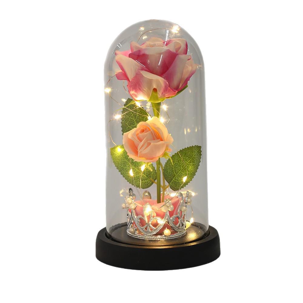 Hot simulation rose acrylic ornament Valentine's Day gift night light table eternal flower glass cover