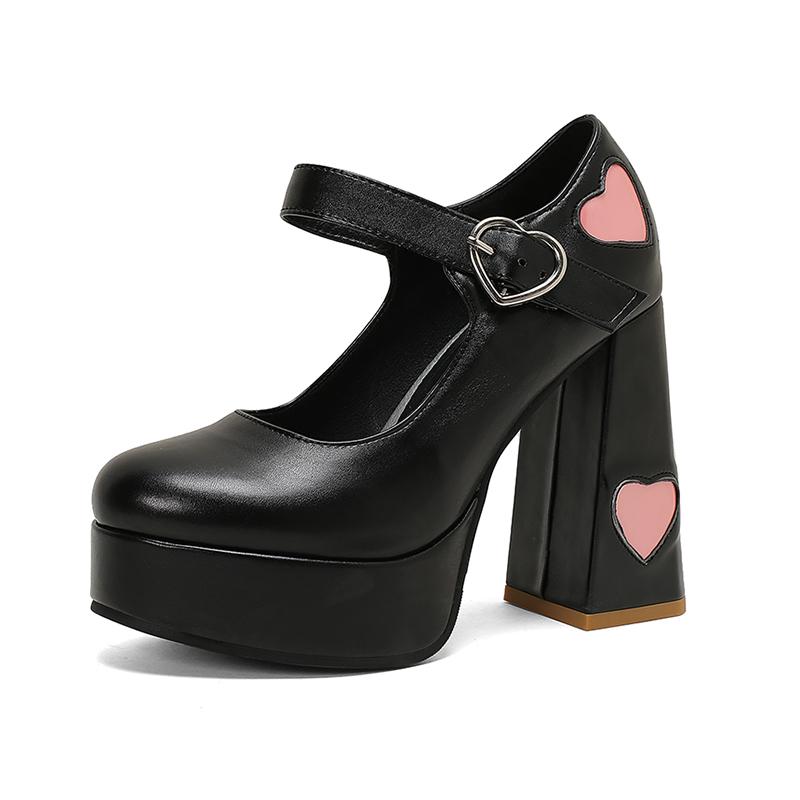 2025 Pumps Women Party Mary Jane Shoes Lolita Platform Leather 12cm Block Heels for Girls Red White Pink Black Size 43