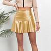 High waist ruffle edge irregular leather skirt skirt fashionable sexy hot girl PU short skirt women's clothing