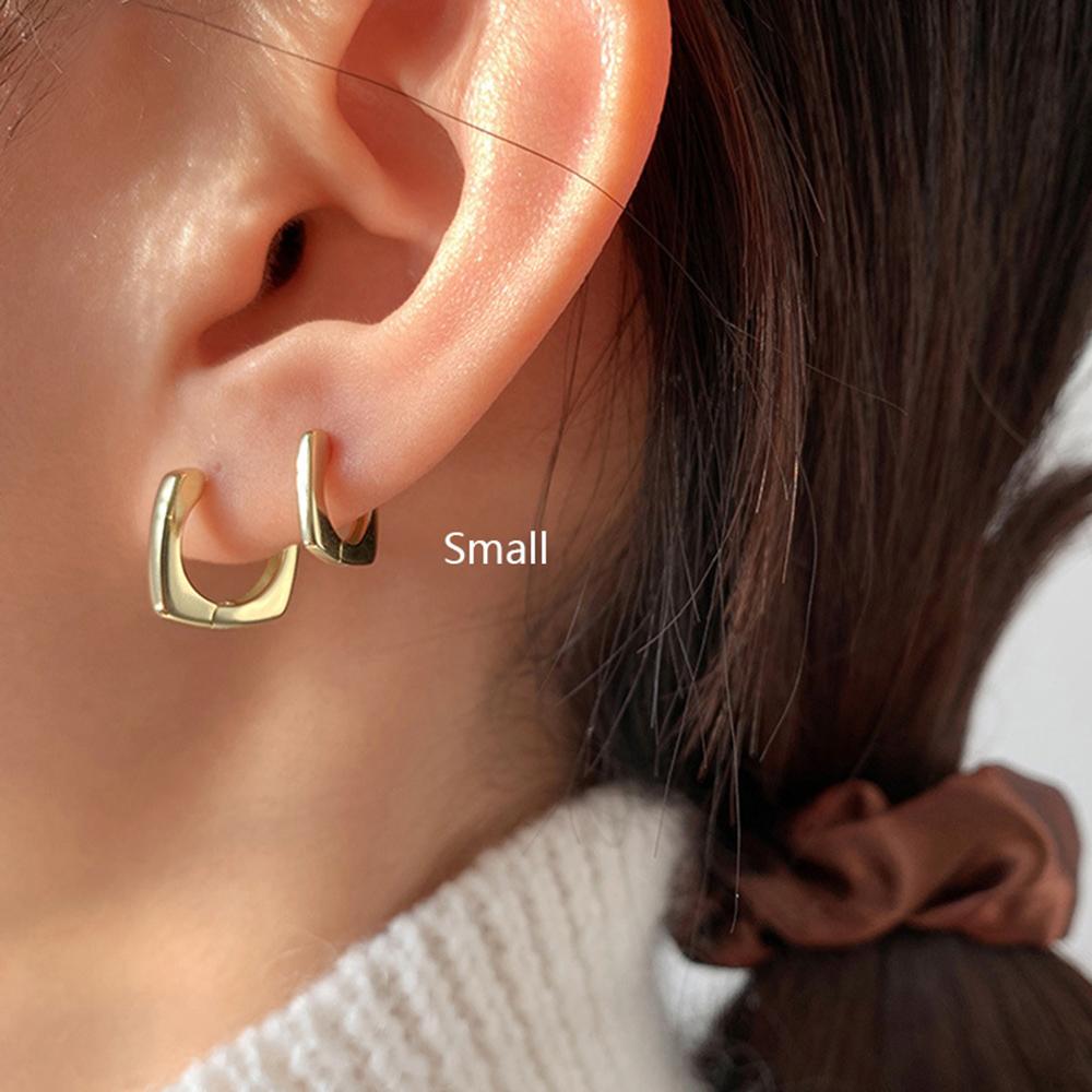Girls French Sliver Color Glossy Geometric Square Earrings Ear Stud Hoop Earrings Fashion Jewelry