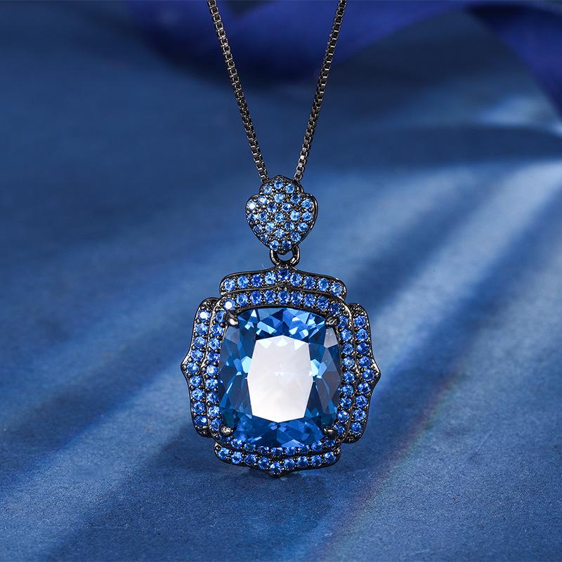 Jewelry Copper Bottom Gold-Plated Simulation Blue Spinel Fertilizer Rectangular Black Gold Personalized Set 14 * 16