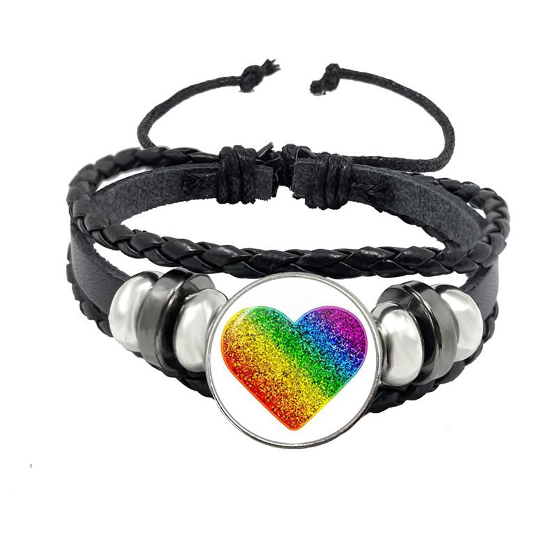 LGBT Leather Bracelet Bi Pride Glass Cabochon Dome Gay Pride Rainbow Flag Photo Bangle Jewelry For Women Men Lovers Gift