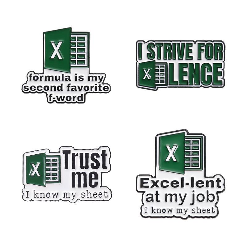 Creative Excel Spreadsheet Series Metal Badge Fun Green Letter Gift Accessory Pin