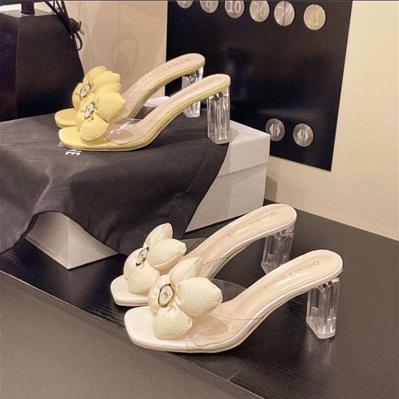 Fashion 2025Transparent Crystal Slippers with High HeelsFashion Sandals, Summer Beach Casual Thick High Heels Sandals,