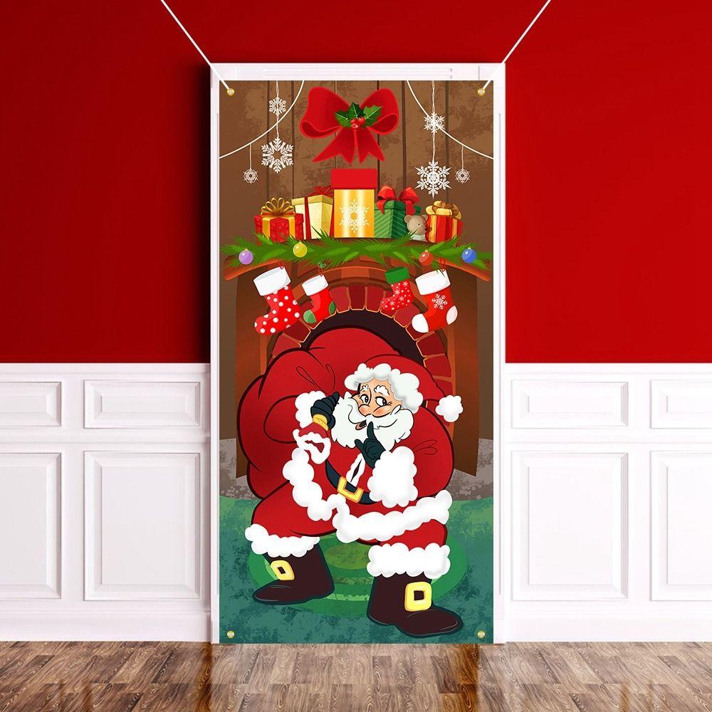 Atmosphere Arrangement Christmas Door Cover Door Hanging Fabric Flag Window Sign Banners  Christmas