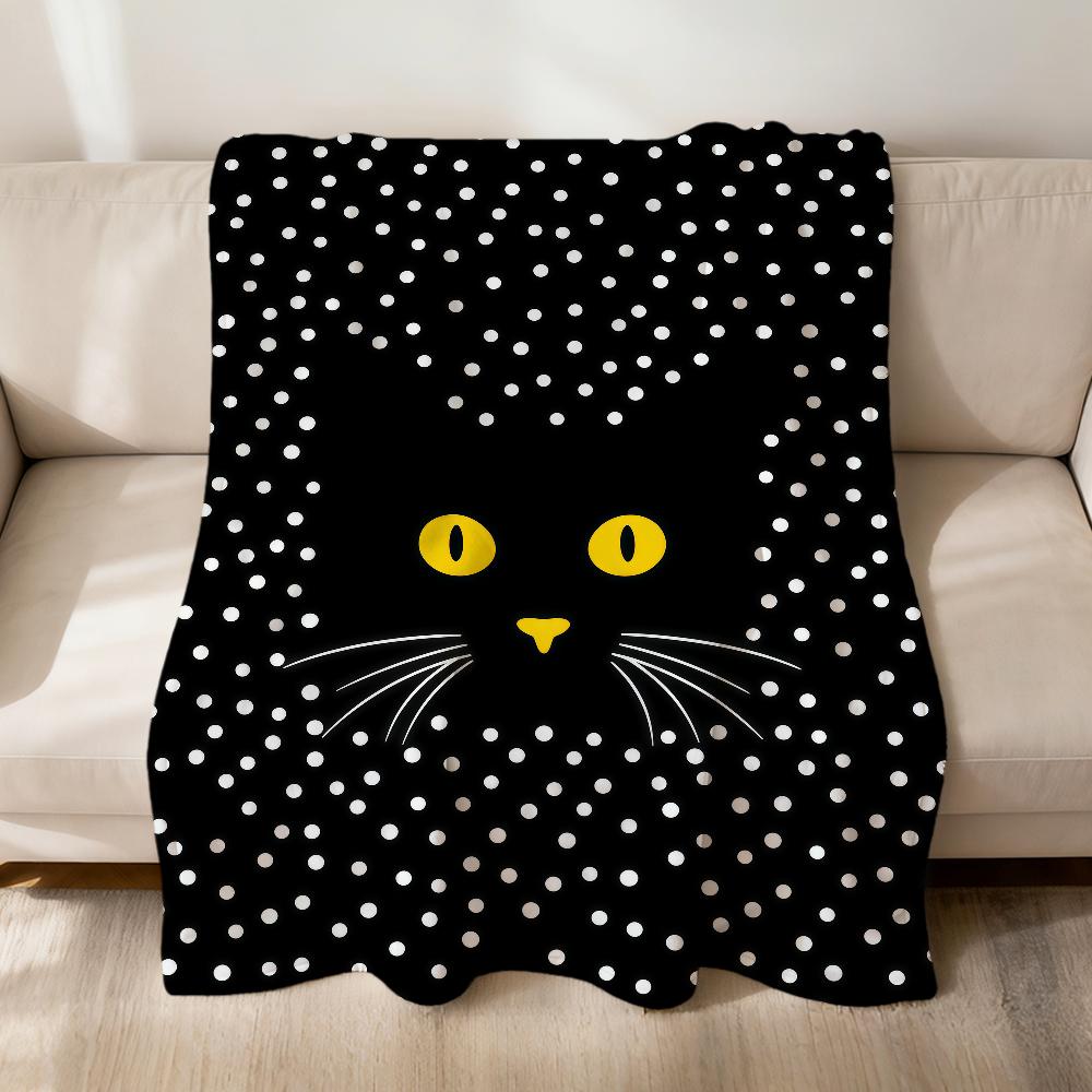 Modern Black Cat Polka Dots Cute Abstract Fashion Soft Warm Plush Blanket Dorm Sofa Living Room Hogar Bedroom Gift Home Flannel