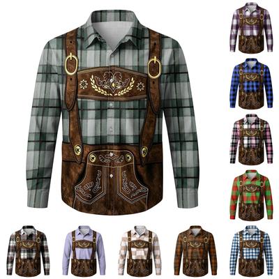 Men's Oktoberfest 3D Print Loose Fit Long Sleeve Shirt with Turn-Down Collar Casual Vintage Style Breathable Shirt for Outdoor Party and Commuting
