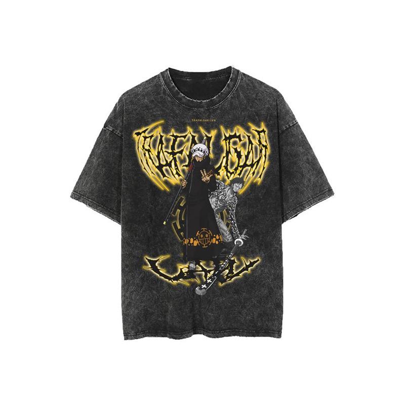 Vintage Washed Anime Print Men’s Harajuku T-Shirt