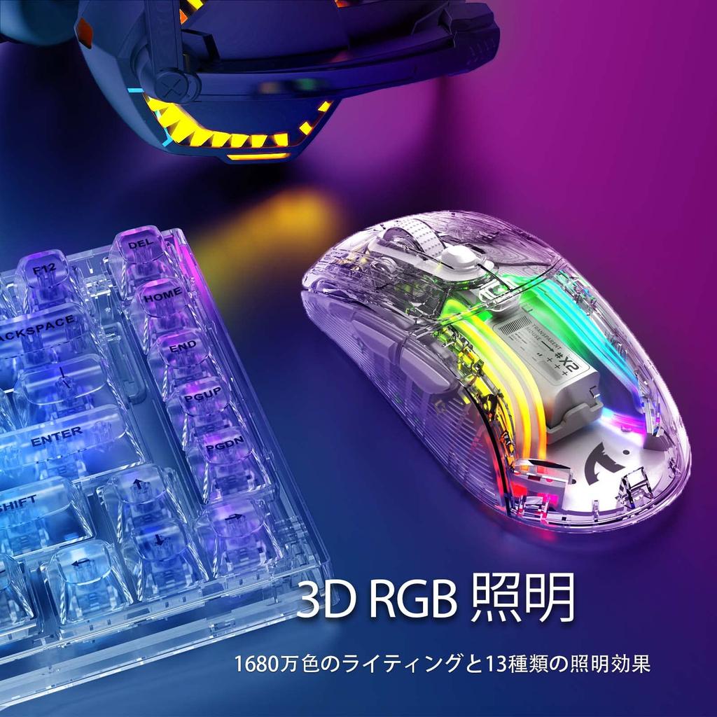 MAMBASNAKE x ATTACK SHARK X2 Gaming Transparent Skeleton PixArt Wireless RGB 530mAh Compatible with and PS4 Retailer White Mouse, Design, Stylish,