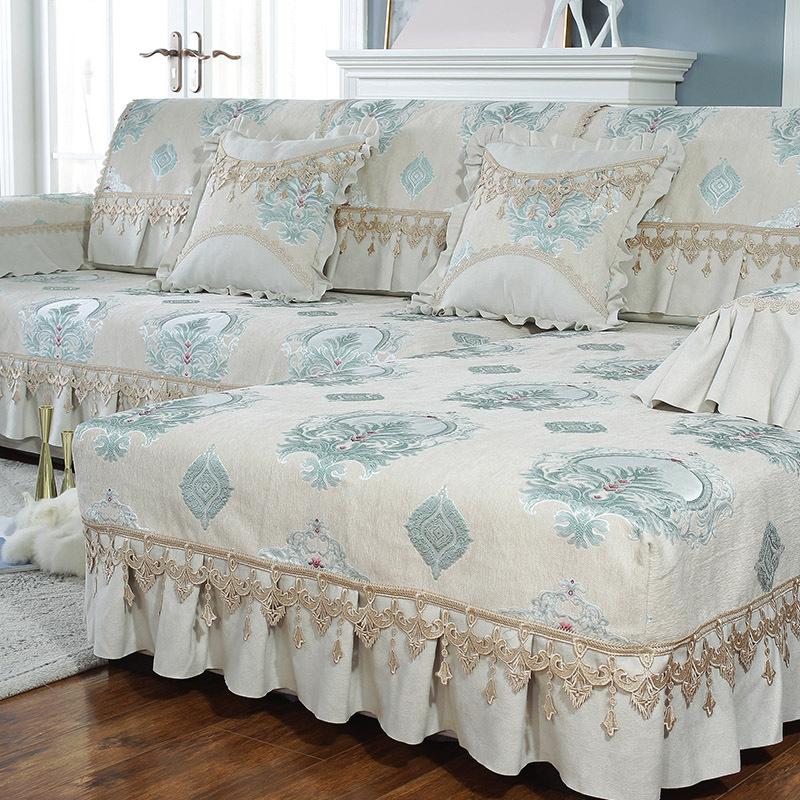 

Европейские однотонные чехлы для диванов с вышивкой для гостиной в форме буквы L, нескользящие цветочные кружева, подлокотники, полотенца, подушки для дивана, чехлы 80x80cm 1pcs