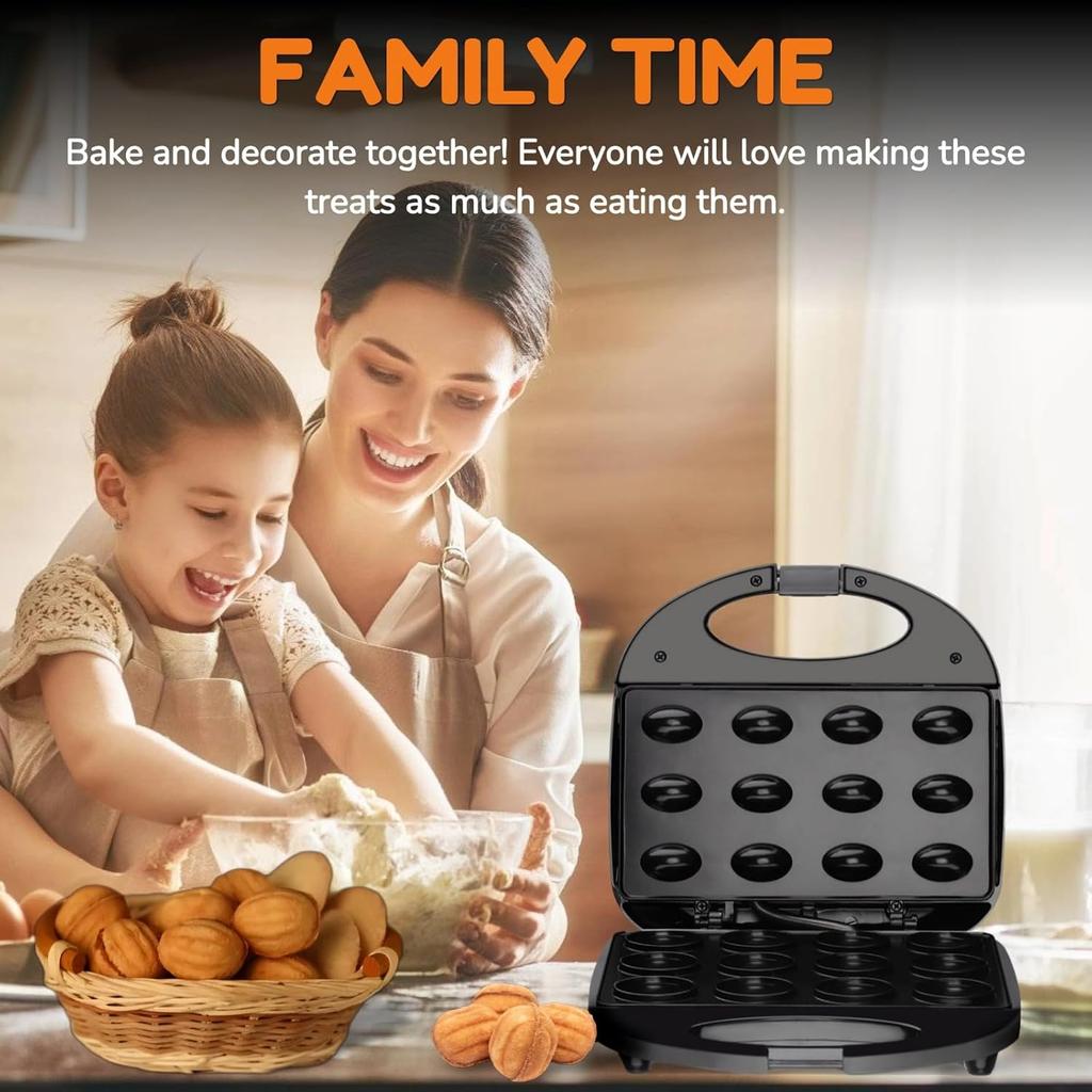 Walnut Cookie Maker 12 Holes, Electric Walnut Cake Mold Maker, Non Stick Oreshki Cookies Maker, Double-side Heating Mini Nut Cookies Maker Machine