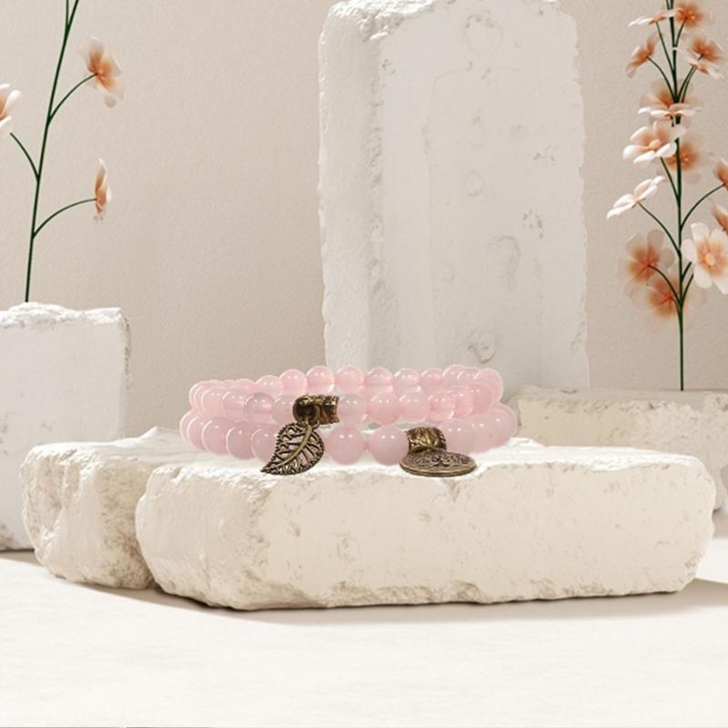 Tree Charm Bracelet Set Agates Bead  Stone Bracelets for Women Man Leaf Pendant Bangles Jewelry Gift