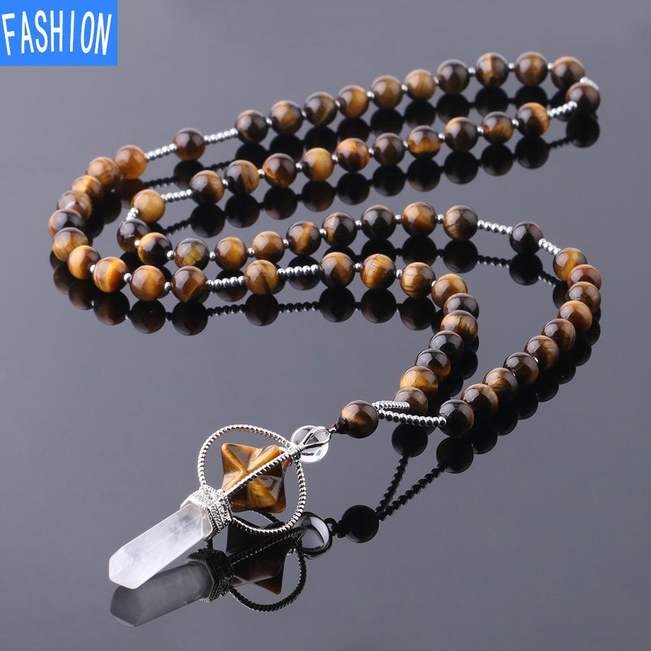 

Натуральная белая хрустальная колонна, ожерелье из натурального камня, мелькаба, каменная бусина, длинная цепочка для свитера для женщин, осень и зима tiger eye