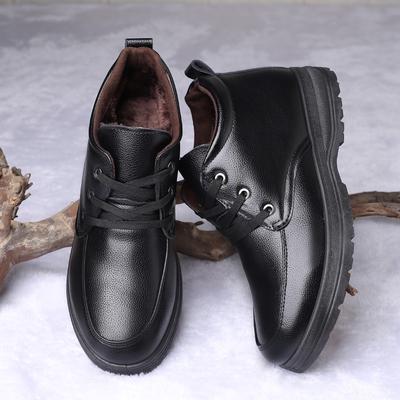 Herren Baumwollschuhe, Leder und Wolle integriert, winterwarm und samtverdickt, High-Top, für Männer mittleren Alters, Papa Schneestiefel