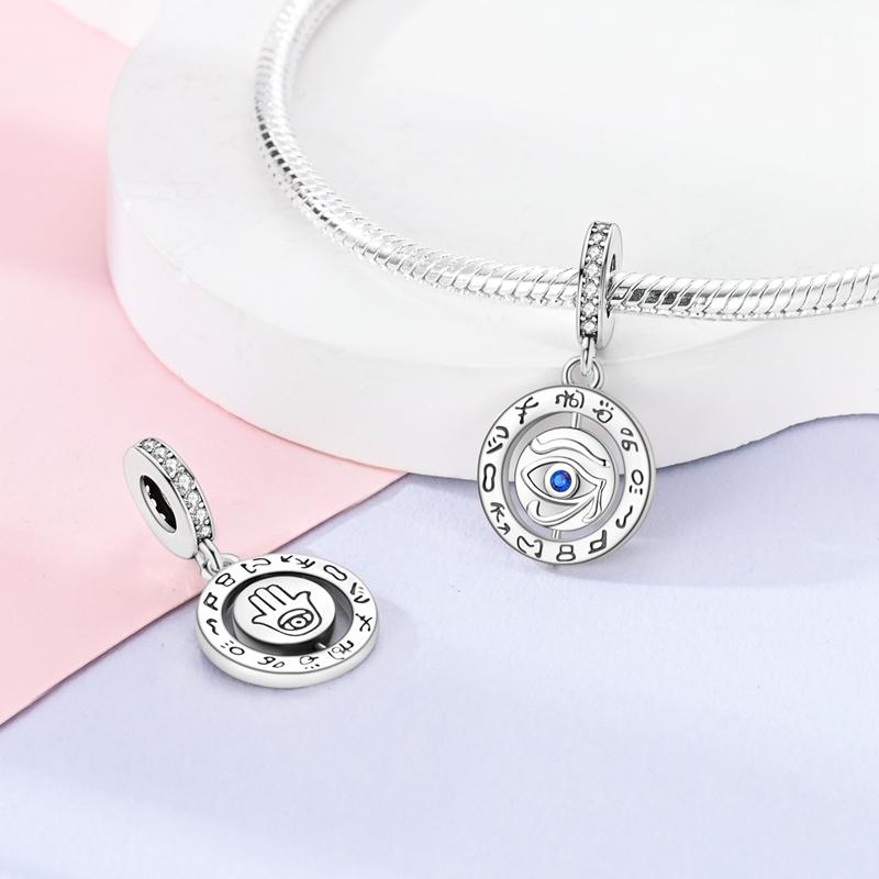 Creative Copper Metal Blue Horus Eye Oracle Bone Carving Charm Bead Component Compatible With Bracelet High Quality Fine Jewelry Necklaces Women's