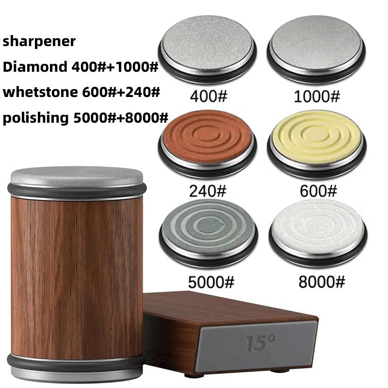 Nová válcová bruska na nože Oboustranný diamantový brusný kámen 15_20° stupňů Magnetický úhel Válcové ostření pro kuchyni