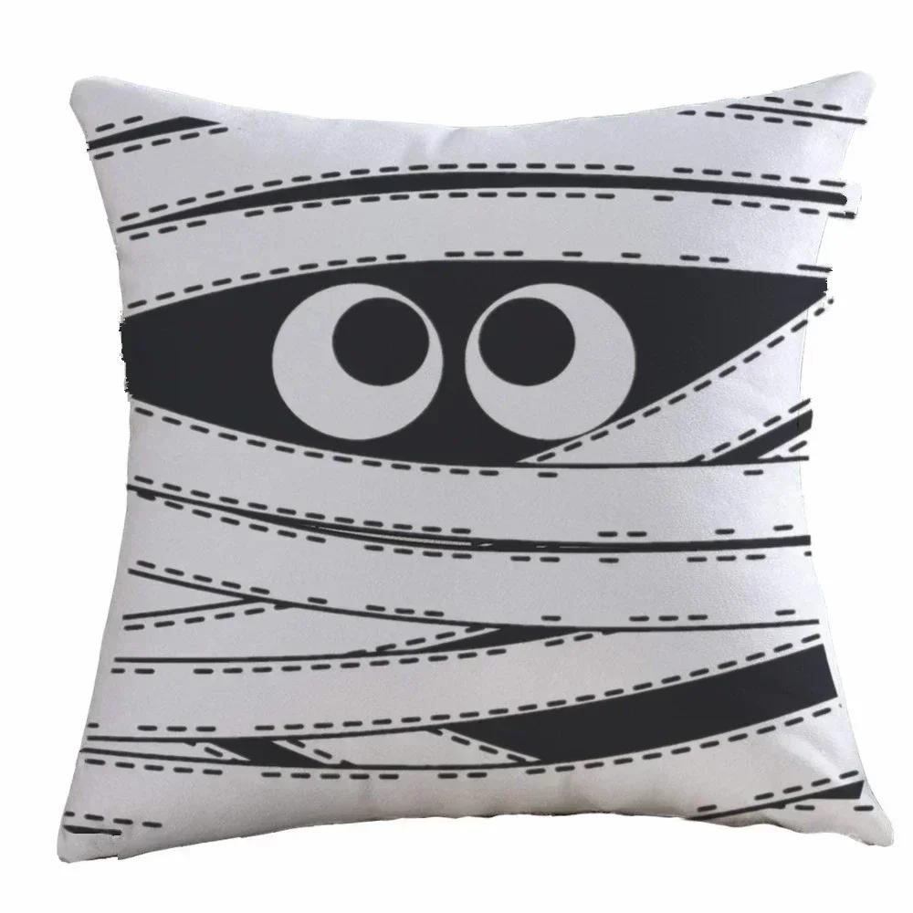Halloween Happy And Cute Ghost Pumpkin Bat Print Cushion Cover Home Living Room Sofa Decoration Pillow 45X45Cm