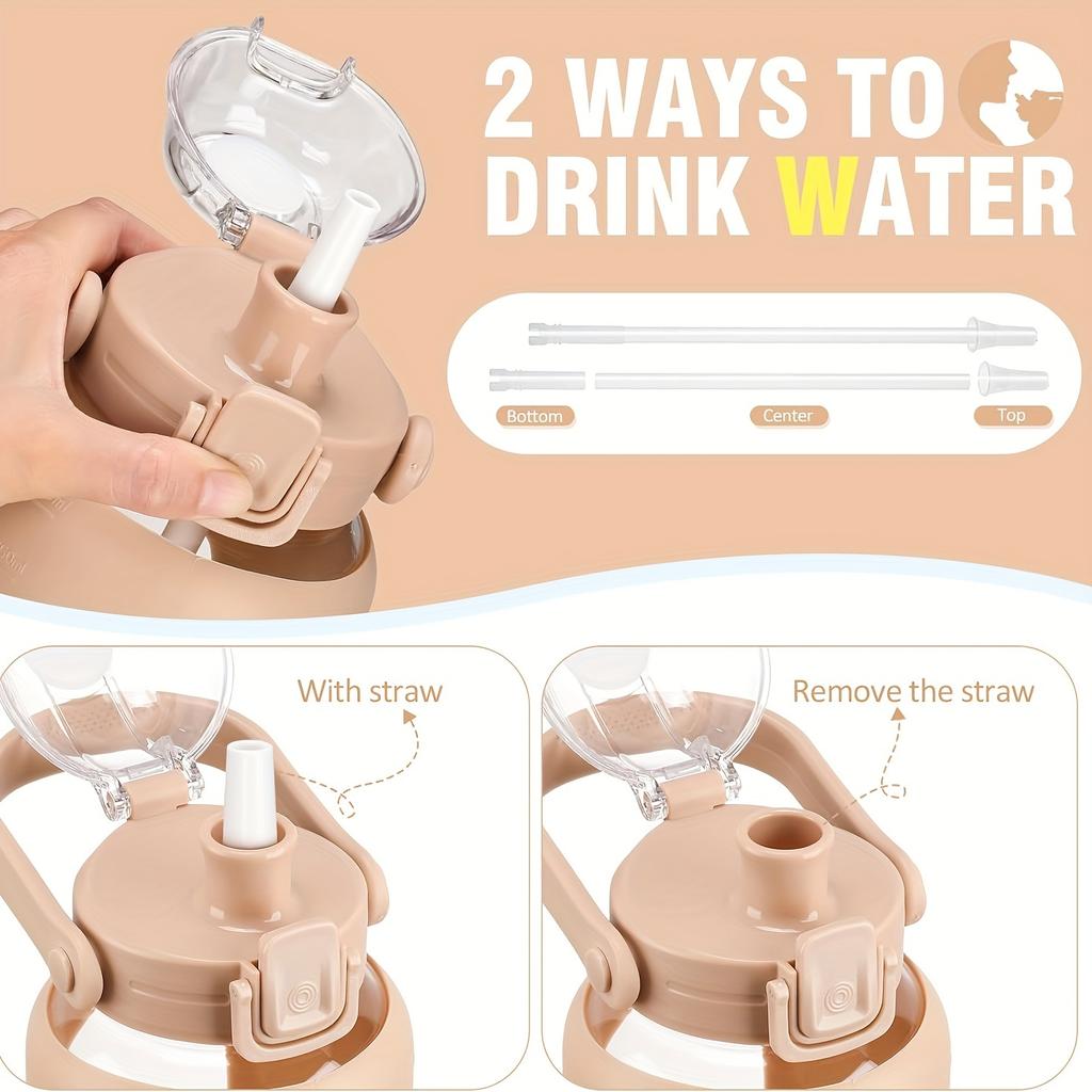 64oz Skleněné láhve na vodu se slámkou a víčkem Půlgalonová láhev na vodu s časovým značením Nepropustné skleněné láhve na vodu se silikonovým pouzdrem