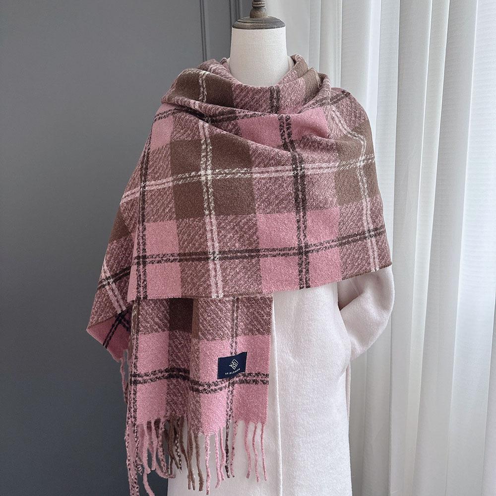 Farbiges Karomuster Quadrat Quaste Imitation Kaschmir Schal Damen Winter Warm Mode Außen Schal Schal