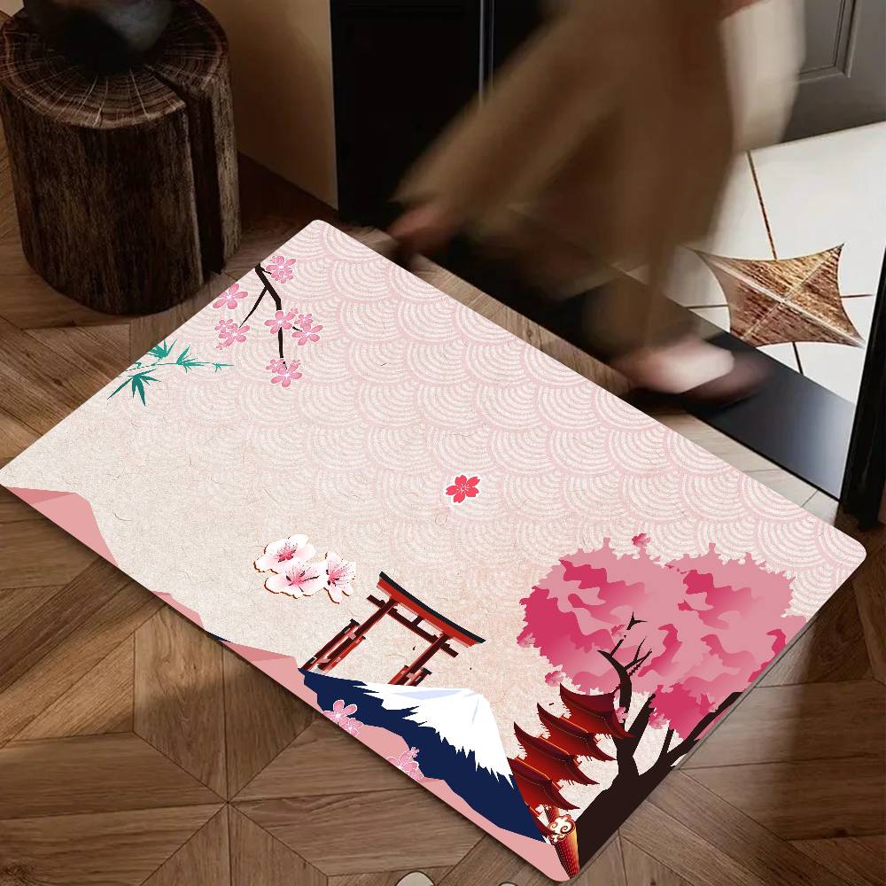 Mount Fuji Cherry Blossoms Floor Mat Suitable For Living Room Kitchen Bathroom Non-slip Mat Household Foot Mat