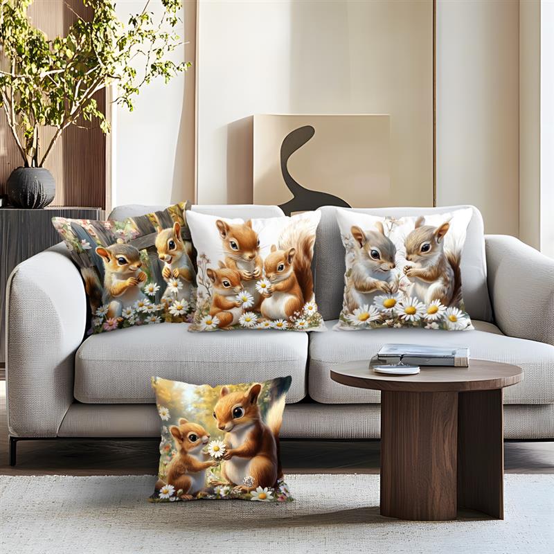 Eichhörnchen Blumen Gedruckte Dekorative Kissen Kissenbezug Polyester Kissenbezug Wurfkissen Sofadekoration Kissenbezug Zuhause